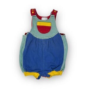 All Mine Primary Colorblock Striped Overall Romper Hong Kong Vintage 18 Months